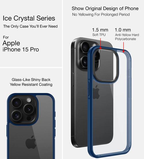 Ice Crystal Series Hybrid Transparent PC Military Grade TPU Back Cover for Apple iPhone 15 Pro, 6.1 inch, Blue