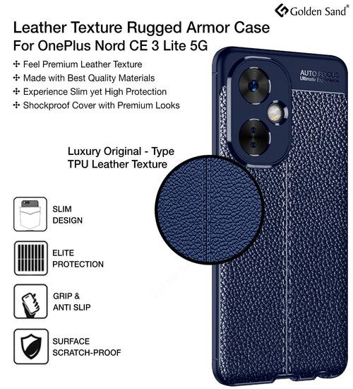 Leather Armor TPU Series Shockproof Armor Back Cover for OnePlus Nord CE 3 Lite 5G, 6.72 inch, Blue