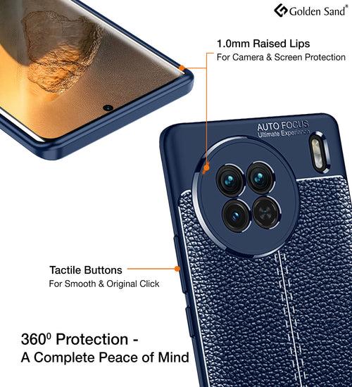 Leather Armor TPU Series Shockproof Armor Back Cover for Vivo X90 5G, 6.78 inch, Blue
