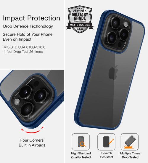 Ice Crystal Series Hybrid Transparent PC Military Grade TPU Back Cover for Apple iPhone 15 Pro, 6.1 inch, Blue