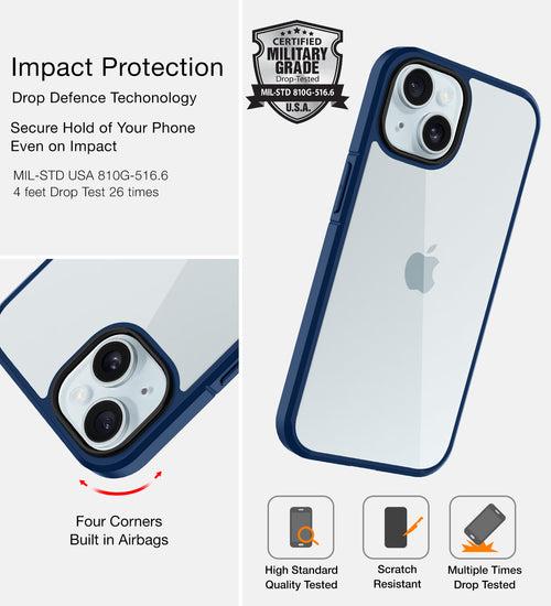 Ice Crystal Series Hybrid Transparent PC Military Grade TPU Back Cover for Apple iPhone 15, 6.1 inch, Blue