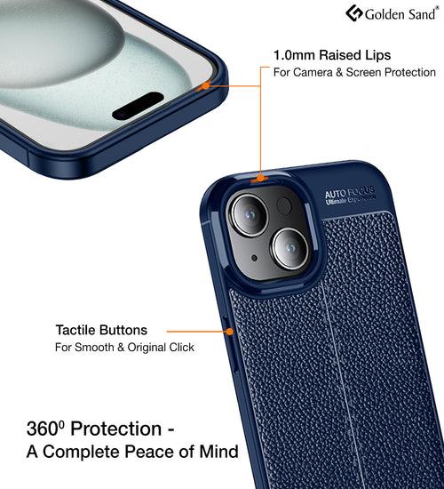 Leather Armor TPU Series Shockproof Armor Back Cover for Apple iPhone 15 Plus, 6.7 inch, Blue