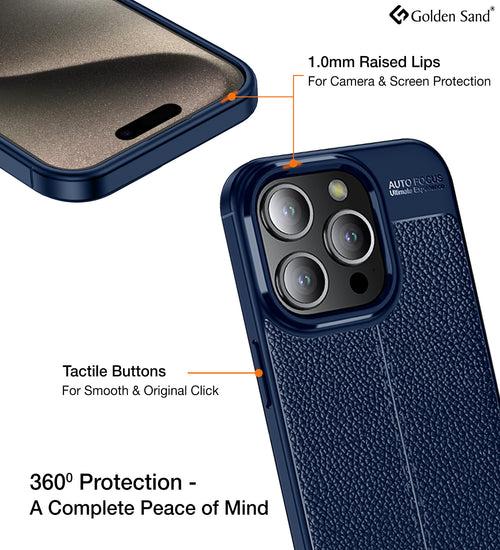 Leather Armor TPU Series Shockproof Armor Back Cover for Apple iPhone 15 Pro Max, 6.7 inch, Blue