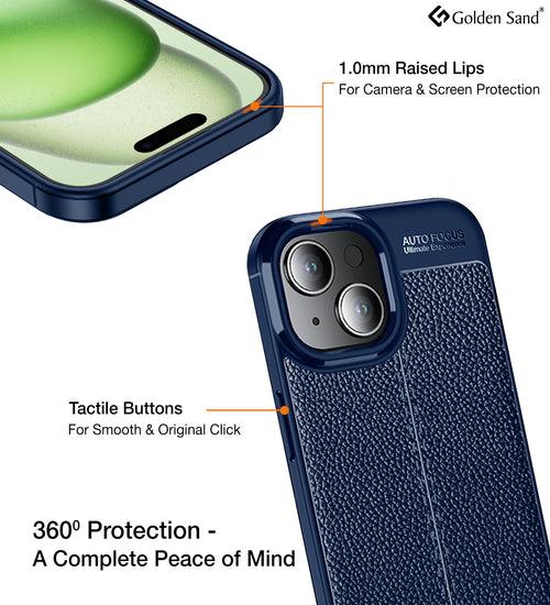 Leather Armor TPU Series Shockproof Armor Back Cover for Apple iPhone 15, 6.1 inch, Blue
