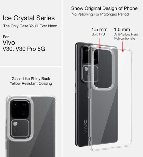 Ice Crystal Series Hybrid Transparent PC Military Grade TPU Back Cover for Vivo V30 5G, Vivo V30 Pro 5G, 6.78 inch, Crystal Clear