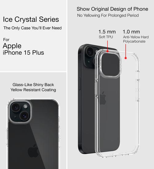 Ice Crystal Series Hybrid Transparent PC Military Grade TPU Back Cover for Apple iPhone 15 Plus, 6.7 inch, Crystal Clear