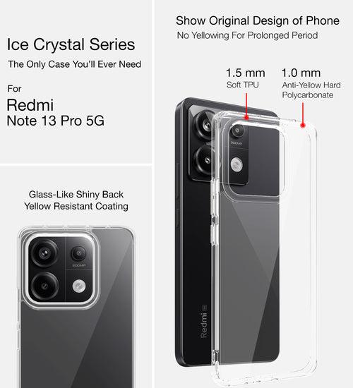 Ice Crystal Series Hybrid Transparent PC Military Grade TPU Back Cover for Redmi Note 13 Pro 5G, POCO X6 5G, 6.67 inch, Crystal Clear