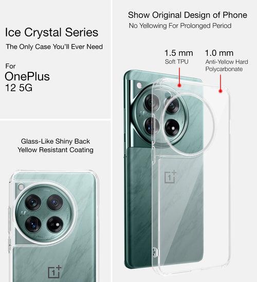 Ice Crystal Series Hybrid Transparent PC Military Grade TPU Back Cover for OnePlus 12 5G, 6.82 inch, Crystal Clear