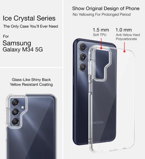 Ice Crystal Series Hybrid Transparent PC Military Grade TPU Back Cover for Samsung Galaxy M34 5G, Samsung Galaxy F34 5G, 6.5 inch, Crystal Clear