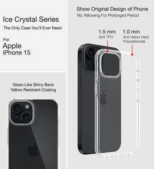 Ice Crystal Series Hybrid Transparent PC Military Grade TPU Back Cover for Apple iPhone 15, 6.1 inch, Crystal Clear