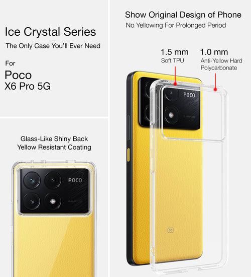 Ice Crystal Series Hybrid Transparent PC Military Grade TPU Back Cover for Poco X6 Pro 5G, 6.67 inch, Crystal Clear