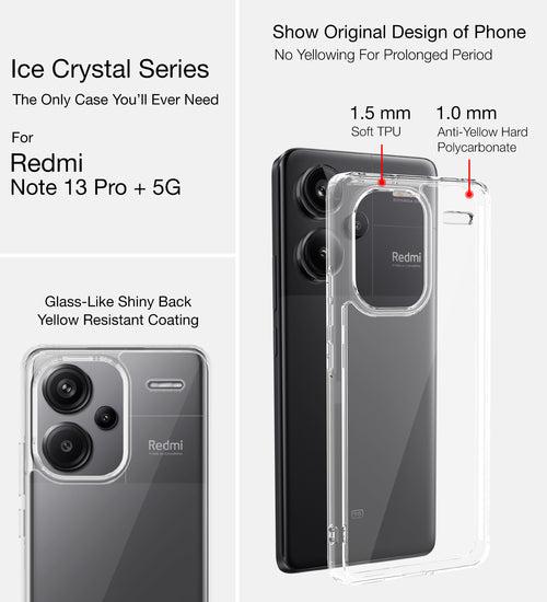 Ice Crystal Series Hybrid Transparent PC Military Grade TPU Back Cover for Redmi Note 13 Pro+ Plus 5G, 6.67 inch, Crystal Clear