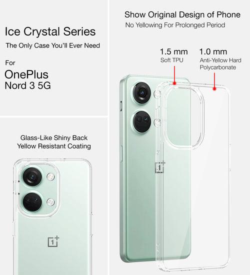 Ice Crystal Series Hybrid Transparent PC Military Grade TPU Back Cover for OnePlus Nord 3 5G, 6.74 inch, Crystal Clear
