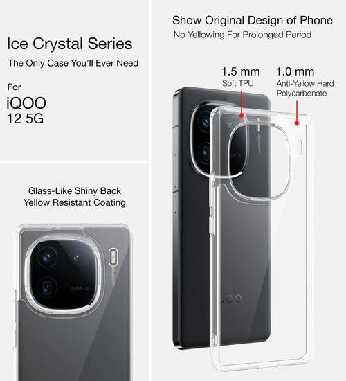 Ice Crystal Series Hybrid Transparent PC Military Grade TPU Back Cover for IQOO 12 5G, 6.78 inch, Crystal Clear