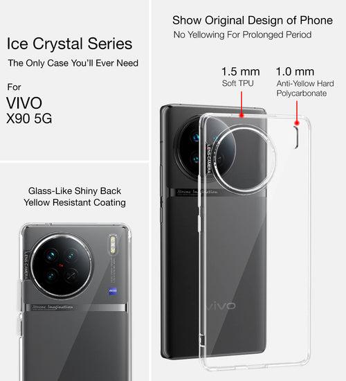 Ice Crystal Series Hybrid Transparent PC Military Grade TPU Back Cover for Vivo X90 5G, 6.78 inch, Crystal Clear