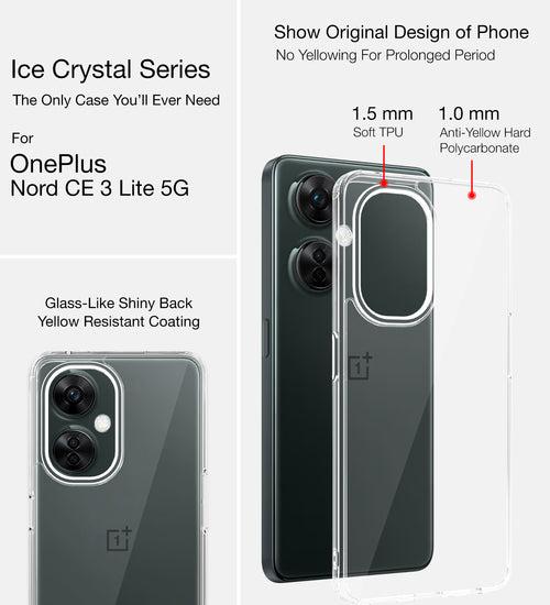 Ice Crystal Series Hybrid Transparent PC Military Grade TPU Back Cover for OnePlus Nord CE 3 Lite 5G, 6.72 inch, Crystal Clear