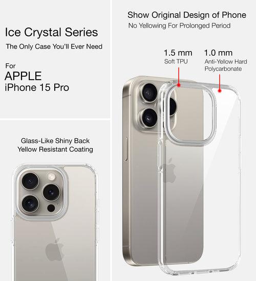 Ice Crystal Series Hybrid Transparent PC Military Grade TPU Back Cover for Apple iPhone 15 Pro, 6.1 inch, Crystal Clear