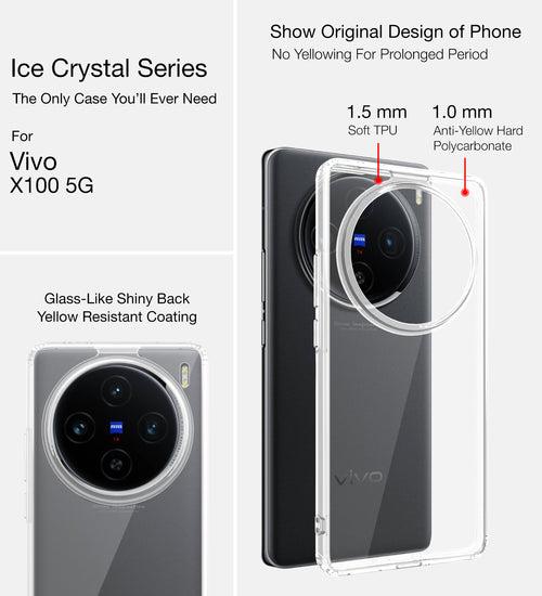 Ice Crystal Series Hybrid Transparent PC Military Grade TPU Back Cover for Vivo X100 5G, 6.78 inch, Crystal Clear