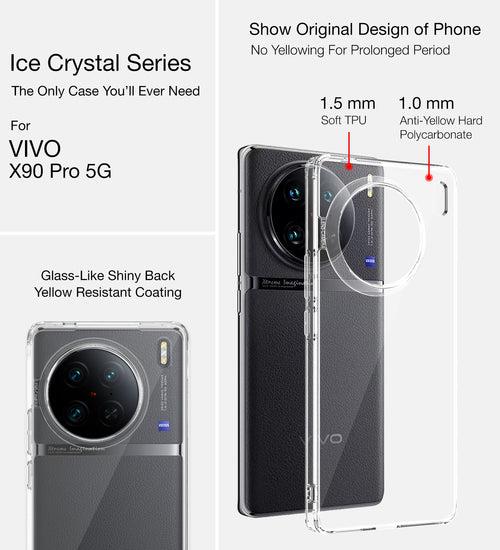 Ice Crystal Series Hybrid Transparent PC Military Grade TPU Back Cover for Vivo X90 Pro 5G, 6.78 inch, Crystal Clear