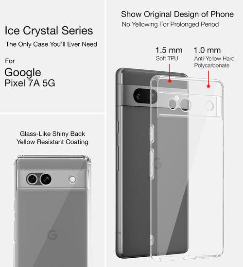 Ice Crystal Series Hybrid Transparent PC Military Grade TPU Back Cover for Google Pixel 7a 5G, 6.1 inch, Crystal Clear