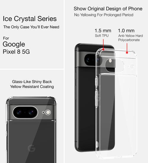 Ice Crystal Series Hybrid Transparent PC Military Grade TPU Back Cover for Google Pixel 8 5G, 6.17 inch, Crystal Clear