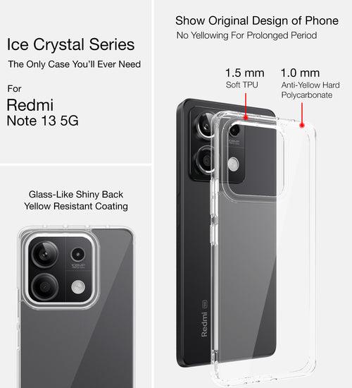 Ice Crystal Series Hybrid Transparent PC Military Grade TPU Back Cover for Redmi Note 13 5G, 6.67 inch, Crystal Clear