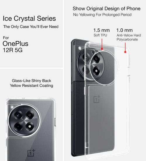 Ice Crystal Series Hybrid Transparent PC Military Grade TPU Back Cover for OnePlus 12R 5G, 6.78 inch, Crystal Clear