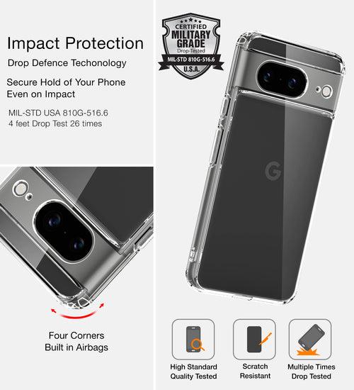Ice Crystal Series Hybrid Transparent PC Military Grade TPU Back Cover for Google Pixel 8 5G, 6.17 inch, Crystal Clear