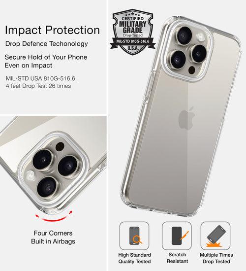 Ice Crystal Series Hybrid Transparent PC Military Grade TPU Back Cover for Apple iPhone 15 Pro Max, 6.7 inch, Crystal Clear