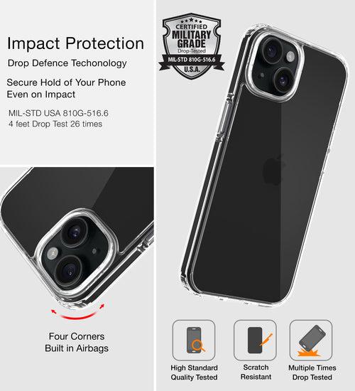 Ice Crystal Series Hybrid Transparent PC Military Grade TPU Back Cover for Apple iPhone 15 Plus, 6.7 inch, Crystal Clear