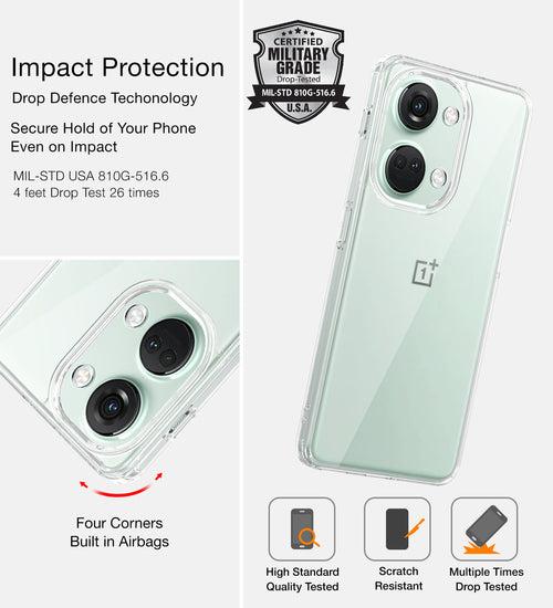 Ice Crystal Series Hybrid Transparent PC Military Grade TPU Back Cover for OnePlus Nord 3 5G, 6.74 inch, Crystal Clear