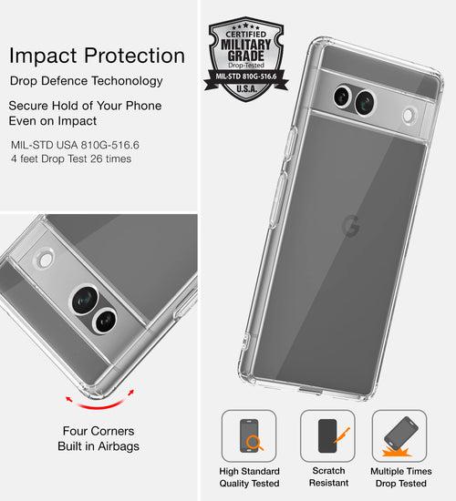 Ice Crystal Series Hybrid Transparent PC Military Grade TPU Back Cover for Google Pixel 7a 5G, 6.1 inch, Crystal Clear