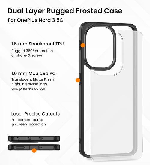 Rugged Frosted Semi Transparent PC Shock Proof Slim Back Cover for OnePlus Nord 3 5G, 6.74 inch, Black