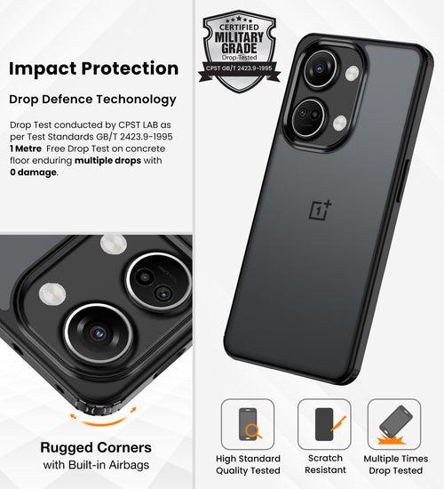 Rugged Frosted Semi Transparent PC Shock Proof Slim Back Cover for OnePlus Nord 3 5G, 6.74 inch, Black