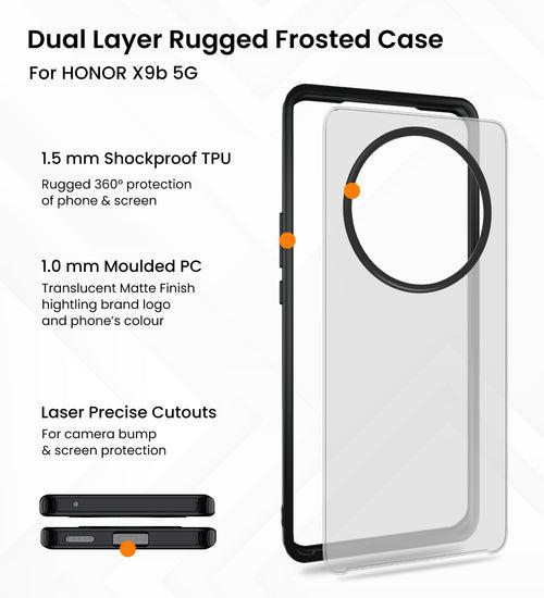 Rugged Frosted Semi Transparent PC Shock Proof Slim Back Cover for Honor X9b 5G, 6.78 inch, Black