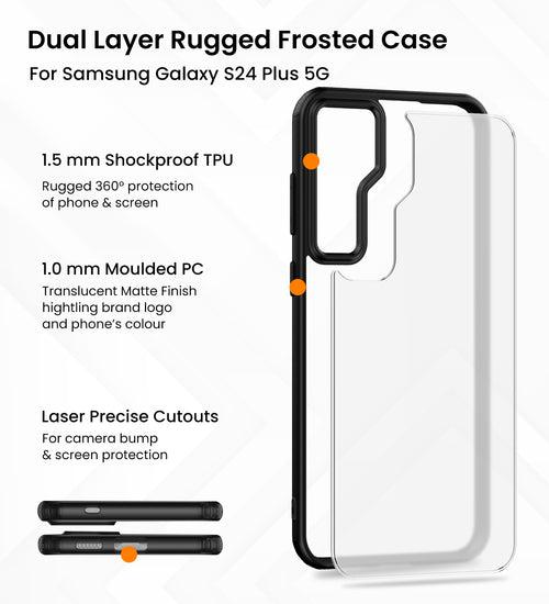 Rugged Frosted Semi Transparent PC Shock Proof Slim Back Cover for Samsung Galaxy S24+ Plus 5G, 6.7 inch, Black