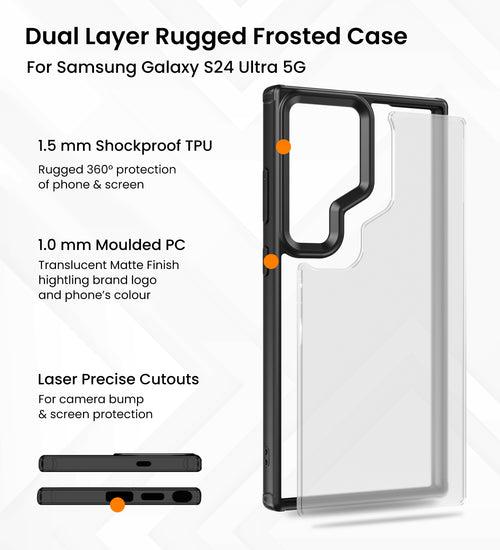 Rugged Frosted Semi Transparent PC Shock Proof Slim Back Cover for Samsung Galaxy S24 Ultra 5G, 6.8 inch, Black