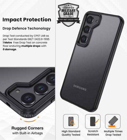 Rugged Frosted Semi Transparent PC Shock Proof Slim Back Cover for Samsung Galaxy S24+ Plus 5G, 6.7 inch, Black