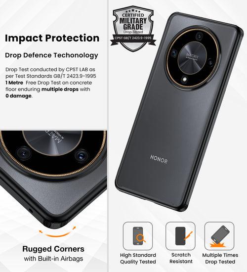 Rugged Frosted Semi Transparent PC Shock Proof Slim Back Cover for Honor X9b 5G, 6.78 inch, Black