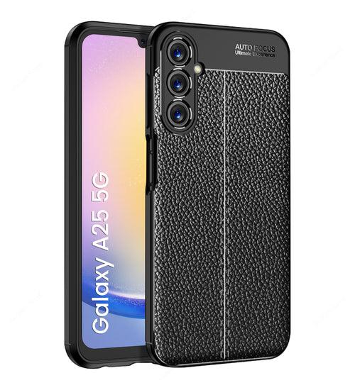 Leather Armor TPU Series Shockproof Armor Back Cover for Samsung Galaxy A25 5G, 6.5 inch, Black