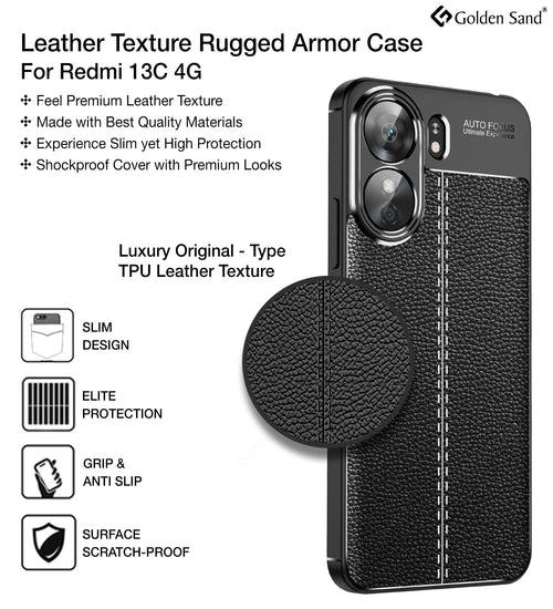 Leather Armor TPU Series Shockproof Armor Back Cover for Redmi 13C 4G/ 5G, Poco M6 5G, Poco C65 4G, 6.74 inch, Black