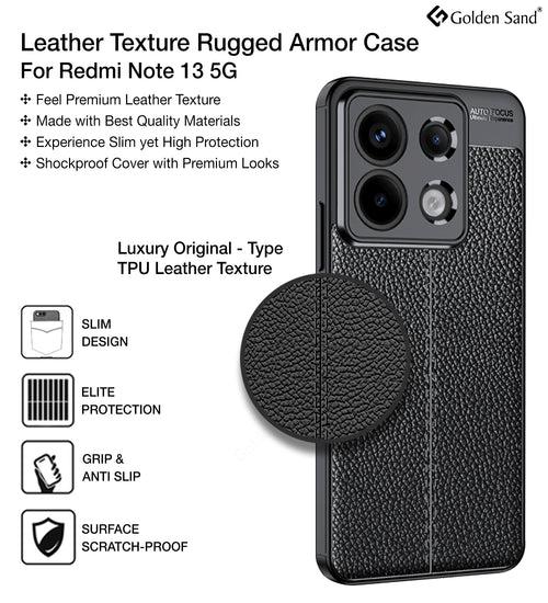 Leather Armor TPU Series Shockproof Armor Back Cover for Redmi Note 13 5G, 6.67 inch, Black
