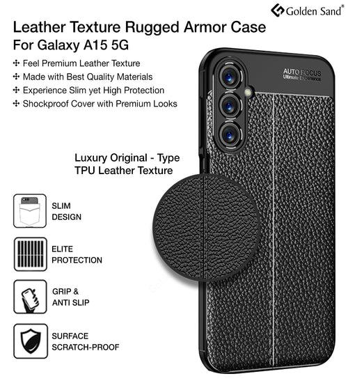 Leather Armor TPU Series Shockproof Armor Back Cover for Samsung Galaxy A15 5G, Samsung Galaxy F15 5G, 6.5 inch, Black