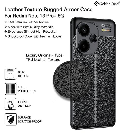 Leather Armor TPU Series Shockproof Armor Back Cover for Redmi Note 13 Pro+ Plus 5G, 6.67 inch, Black
