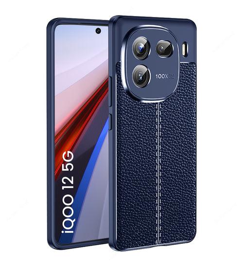 Leather Armor TPU Series Shockproof Armor Back Cover for IQOO 12 5G, 6.78 inch, Blue