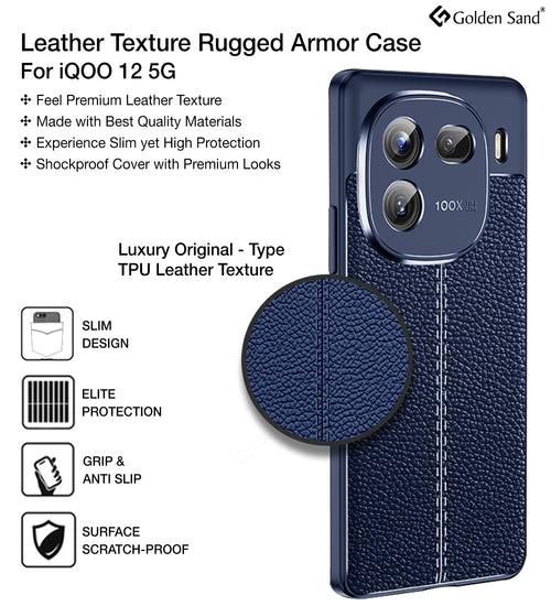 Leather Armor TPU Series Shockproof Armor Back Cover for IQOO 12 5G, 6.78 inch, Blue