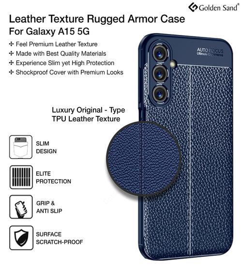 Leather Armor TPU Series Shockproof Armor Back Cover for Samsung Galaxy A15 5G, Samsung Galaxy F15 5G, 6.5 inch, Blue