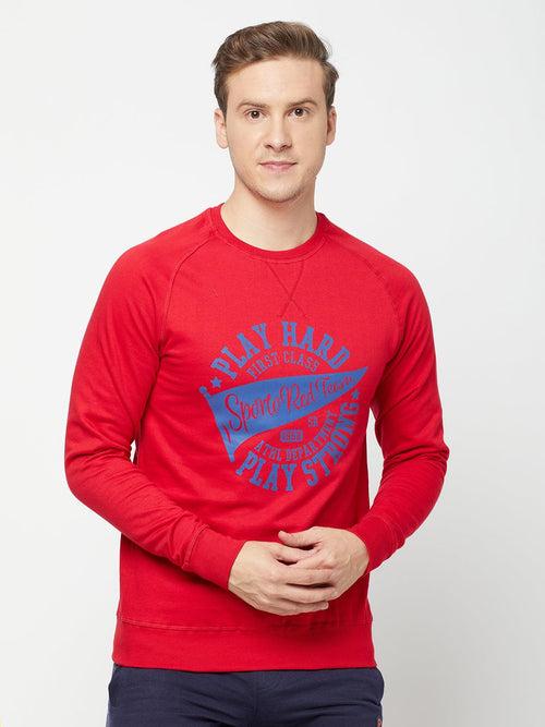 Sporto Crew Neck Printed Sweatshirt - Cherry Red
