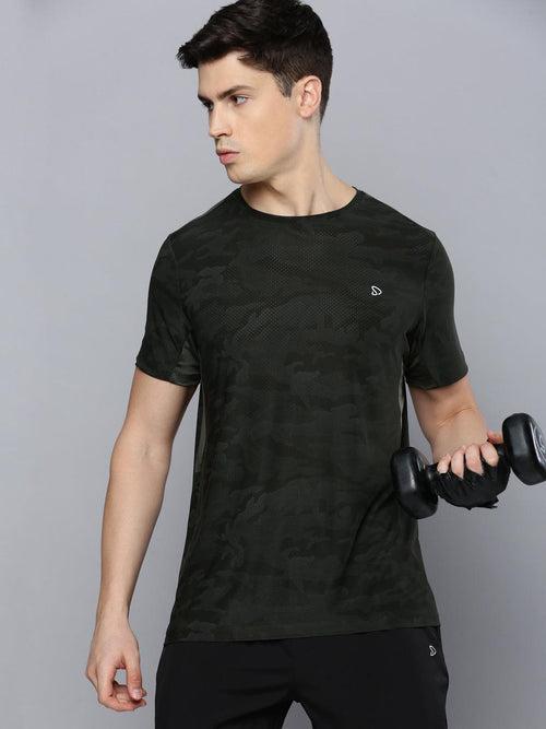 Sporto Men's Instacool Printed Jersey Tee with Side Mesh - Olive