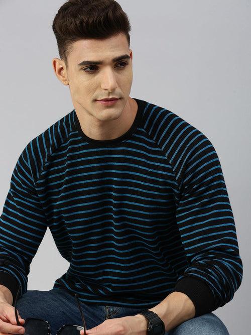 Sporto Ribbed Stripe Sweatshirt for Men | Turquoise-Black